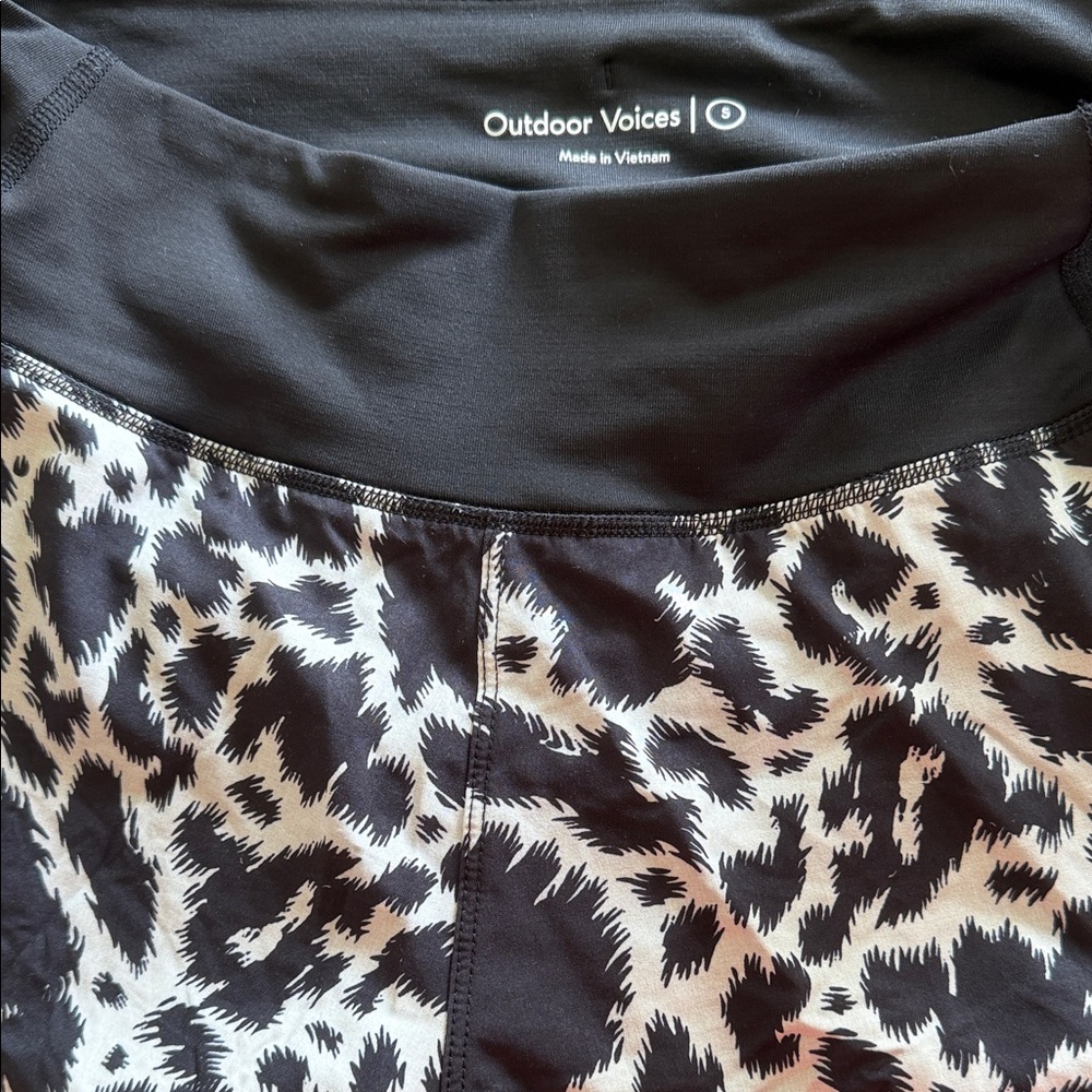 Outdoor Voices Black and White Leopard-Print Running Shorts